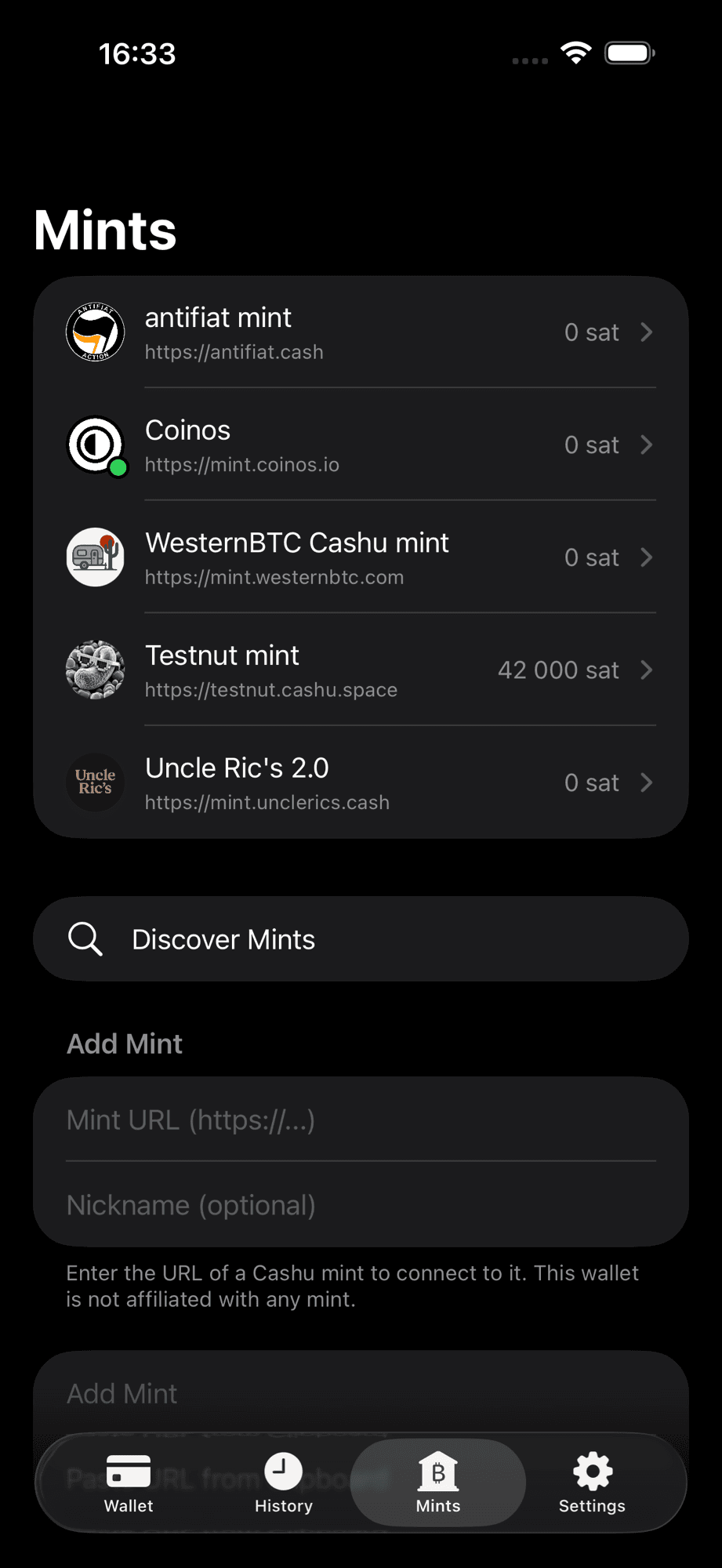 cashu.me mints list